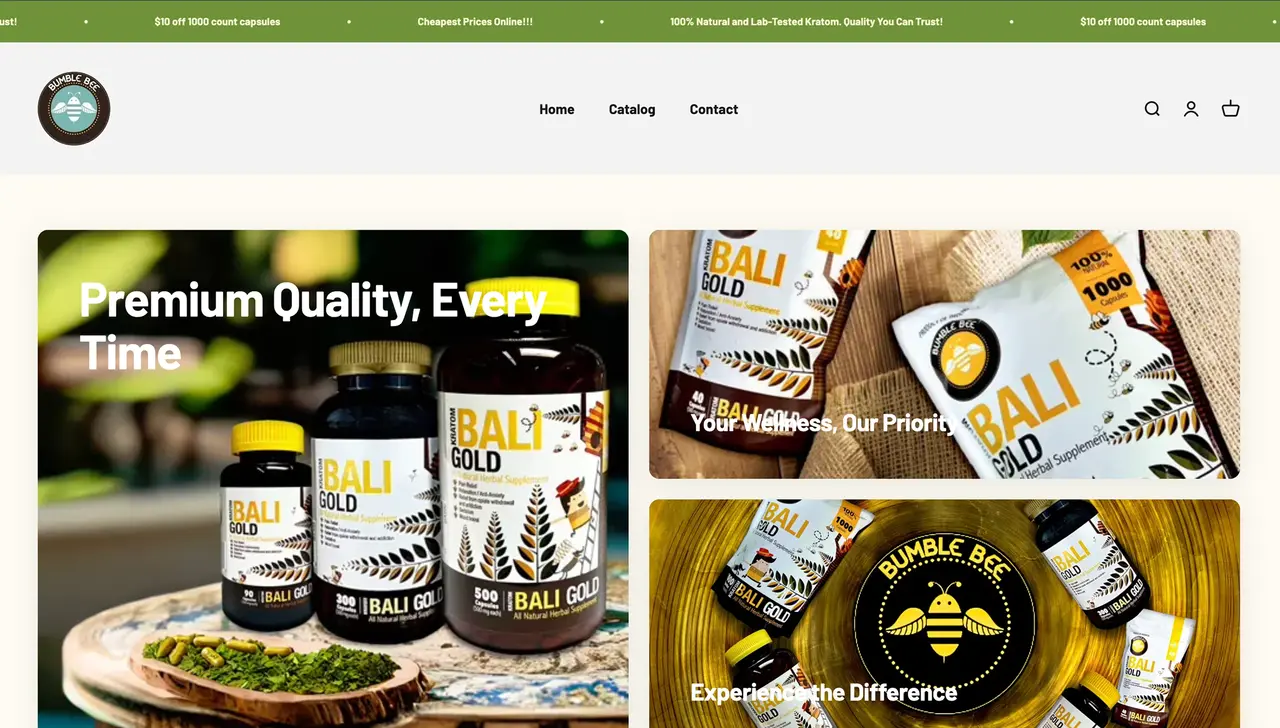 Bumble Bee Kratom homepage before the redesign