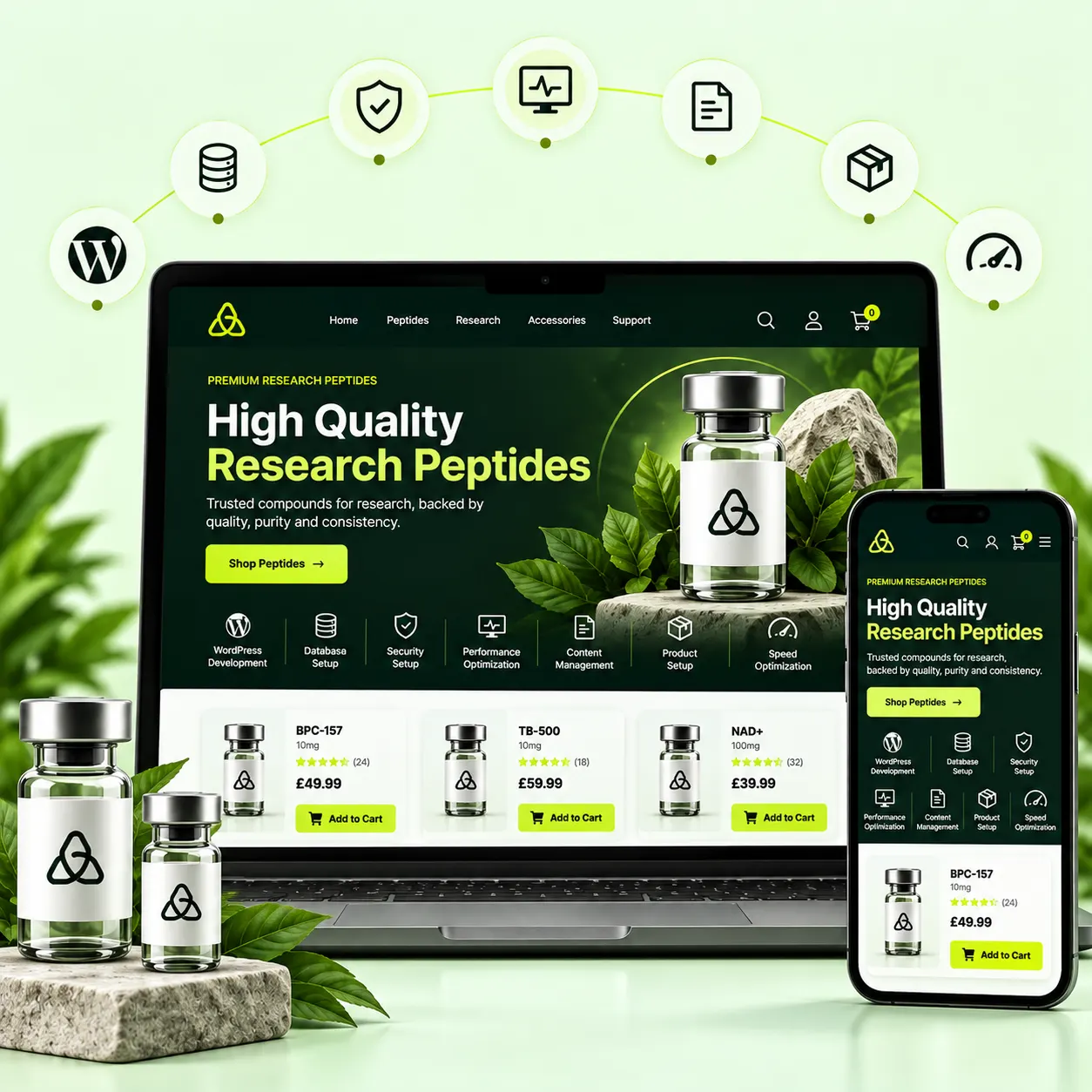 Custom research peptide website development